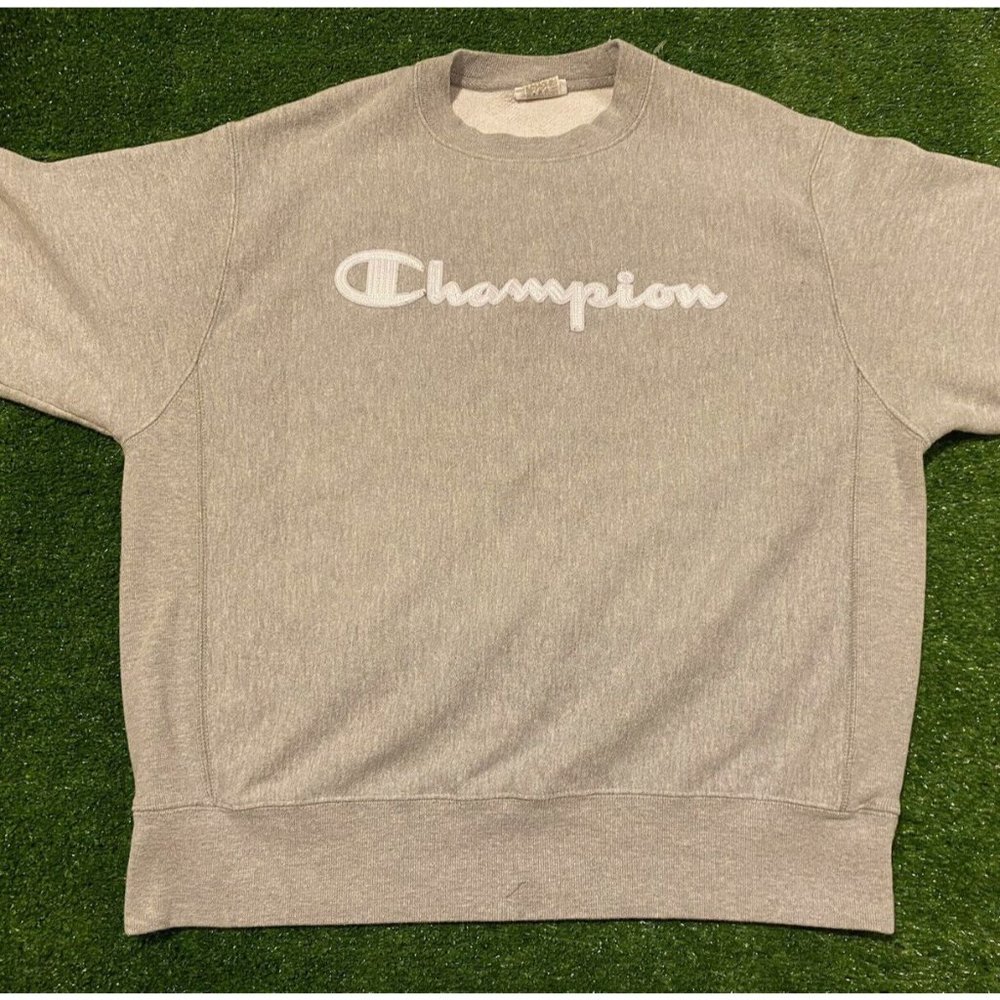 Retro Y2K Champion Reverse Weave Script spell out crewneck sweatshirt large - Picture 2 of 13